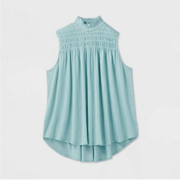 a new day Tops - A New Day Smocked Sleeveless High Low Linen Blend Tank Top Size Small